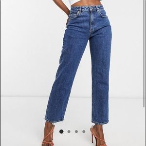 High rise vintage wash jeans, slim straight